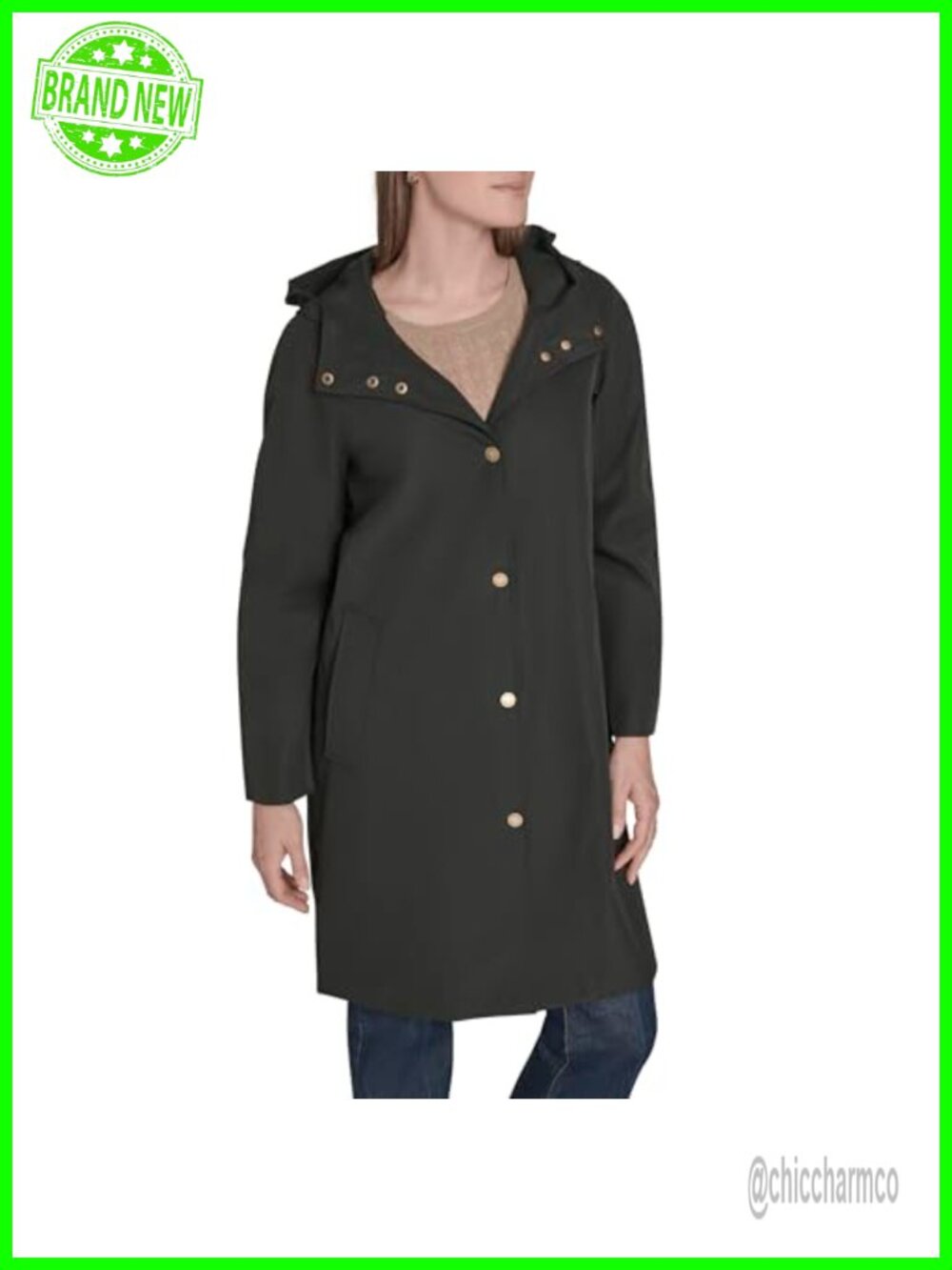 Snap Front Raincoat Long Sleeve Classic Fit Notch Collar